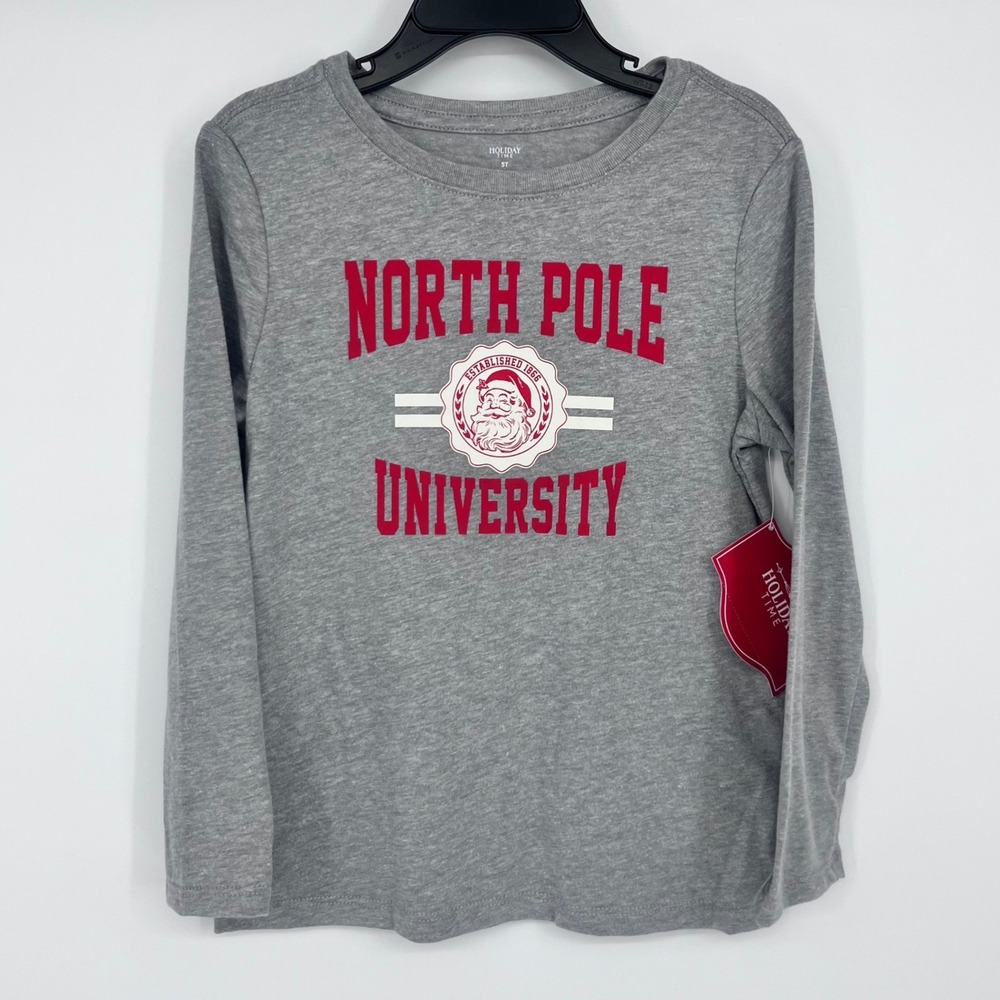 Holiday Time Toddler‎ Boys 5T Gray Long Sleeve North Pole University Santa